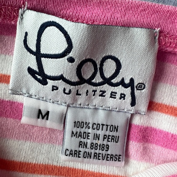 Lily Pulitzer Womens Pink Cotton Striped Short Sleeve T-Shirt Preppy Medium - Picture 3 of 9